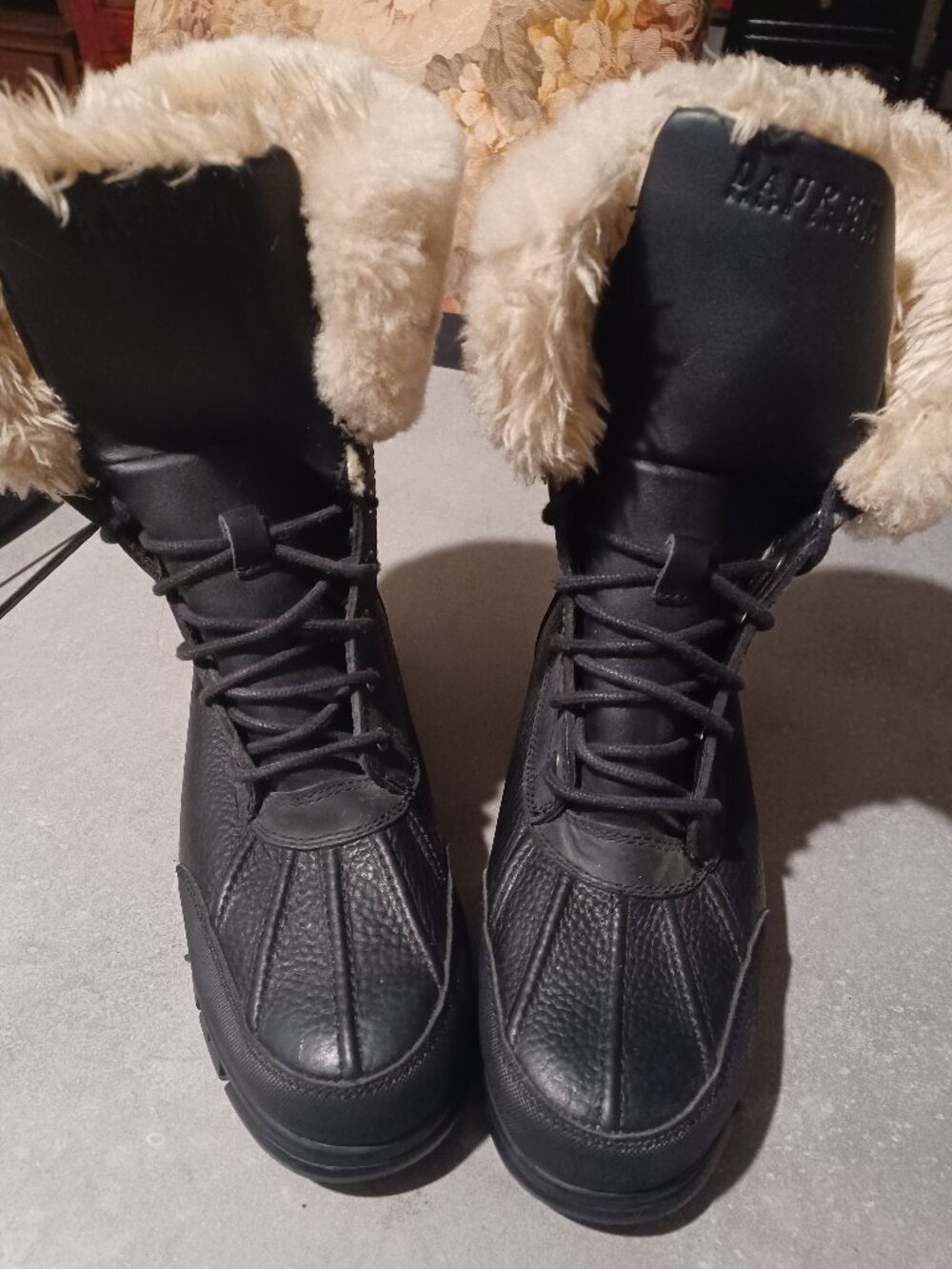 Ralph Lauren Womens 6.5B Quinta Leather Winter Boots Real Fur Trim Leather Brown